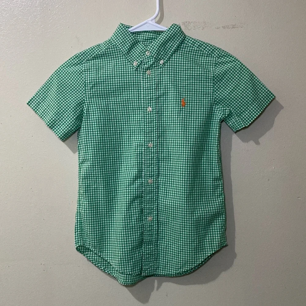 Ralph Lauren Green White Gingham Button-Down Shirt - Boys